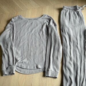 Classic Gray Ribbed Loungewear Set for Cozy Nights